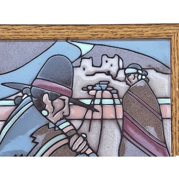 Southwest Style Ceramic Tile Trivet Wall Art By Teissedre 1988 Wood Frame 7 1/8" - Picture 1 of 7